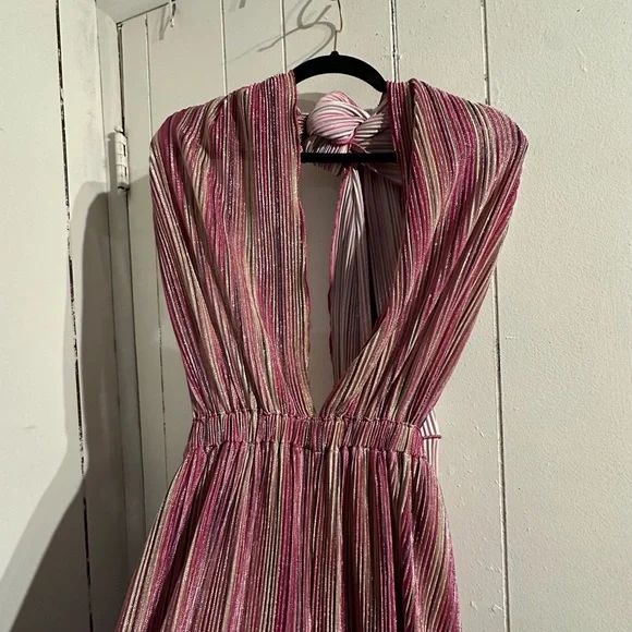 AKIRA Pink and GOLD Striped IRIDESCENT JUMPSUIT ROMPER - Picture 4 of 8
